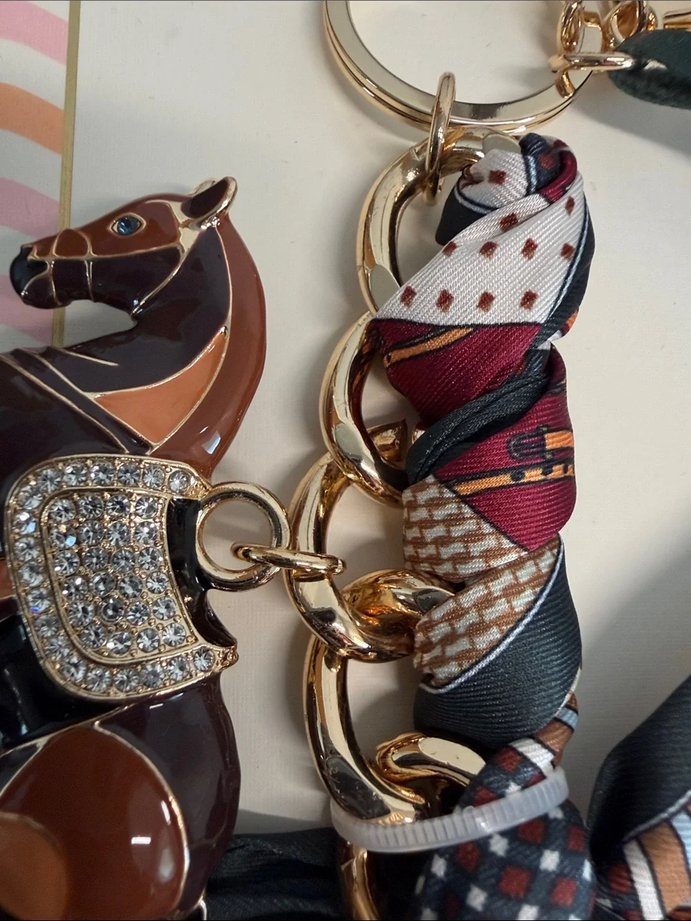 Piper K | Equestrian Motif Horse Bag Charm w/Rhinestone Saddle, Scarf & Tassel